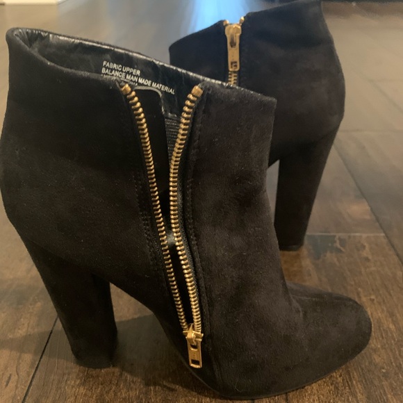 Diba Suede Gold Zipper Ankle Booties - Picture 4 of 8